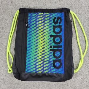 Adidas‎ Thunder Drawstring Backpack 18" Black Blue 2 Zipper Sports School Gym